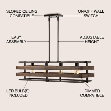 Horizon 34" Rustic Farmhouse Iron Linear LED Pendant - JONATHAN Y